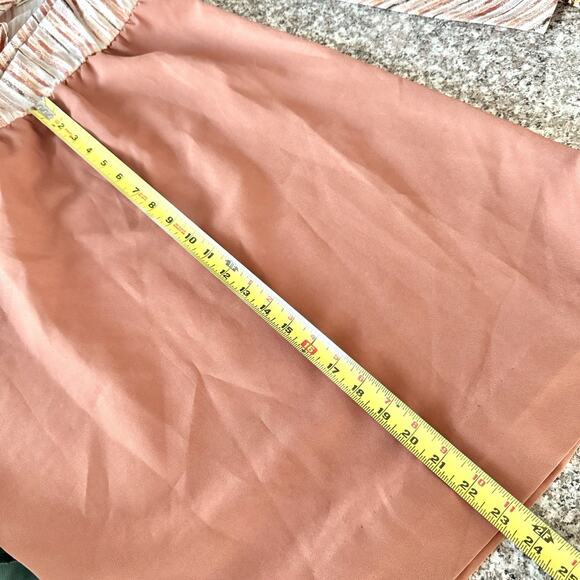 70s Lynn Davis Sz 14 Rust Red Midi Dress Tie Neck Striped Secretary Boho Retro - Picture 14 of 16